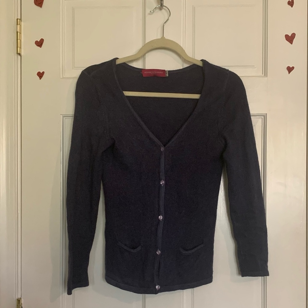 Hermine de Pashmina Paris navy blue cashmere cardigan size small-xsmall